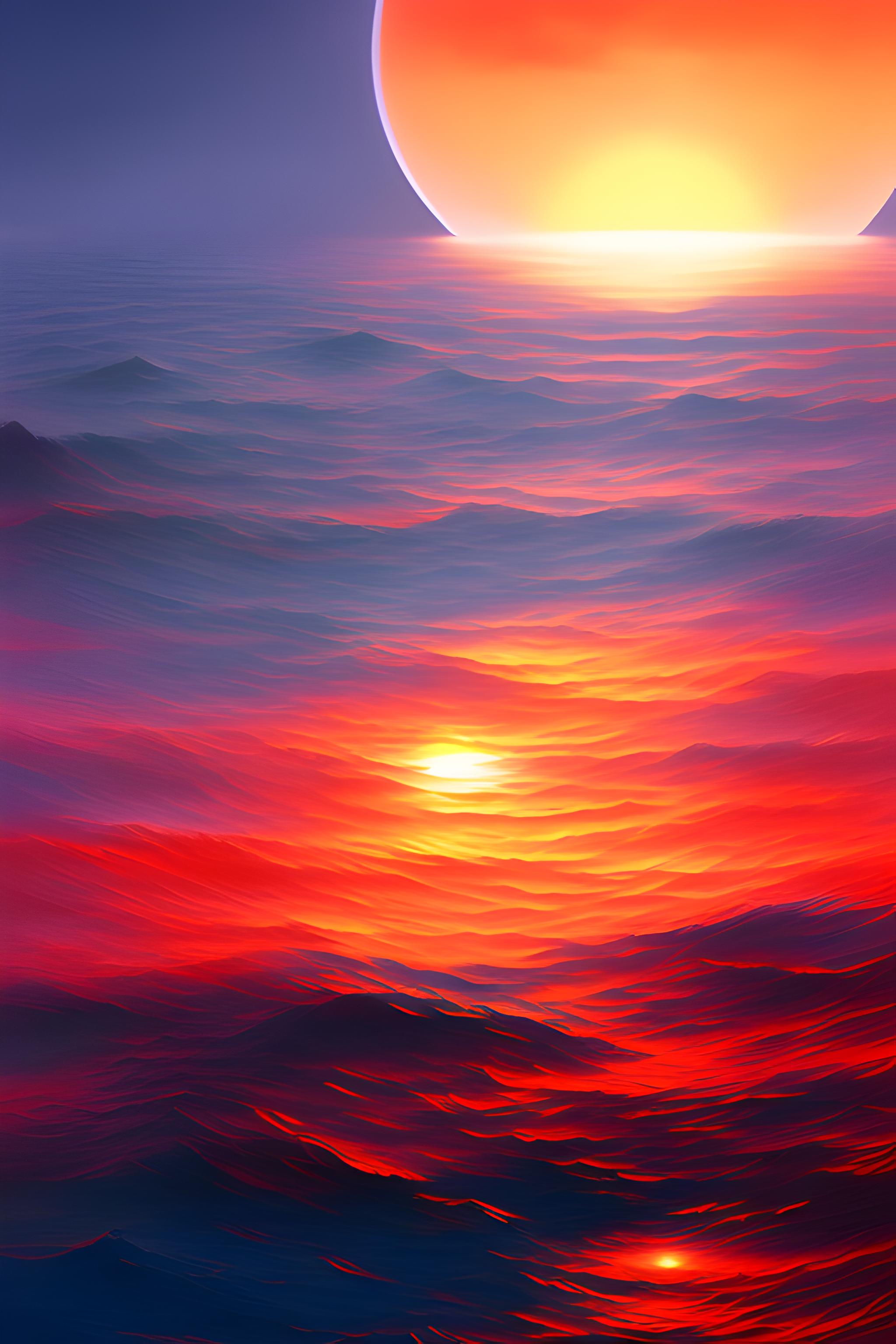 Red sun under water japan style | Wallpapers.ai